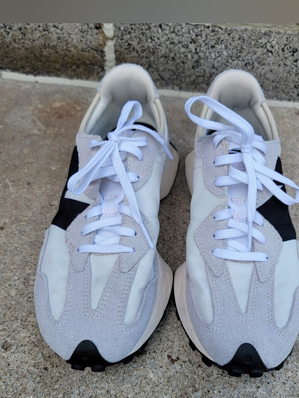New Balance 327 Retro Cream Gray Black Nylon Suede Sneakers Womens 7 - Picture 5 of 14